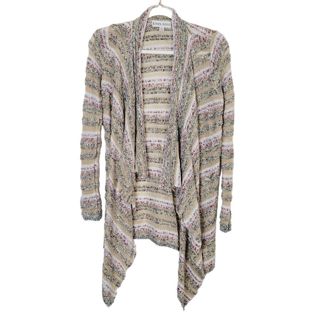 Knox Rose XSmall Open Front Waterfall Cardigan Neutral Colors Boho Casual EUC